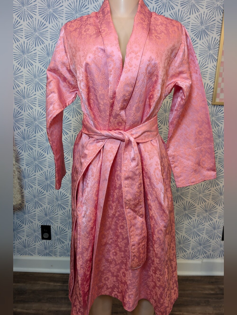 BURU Pink Floral Satin Kimono Robe - Made By Artisans Small Batch Apparel